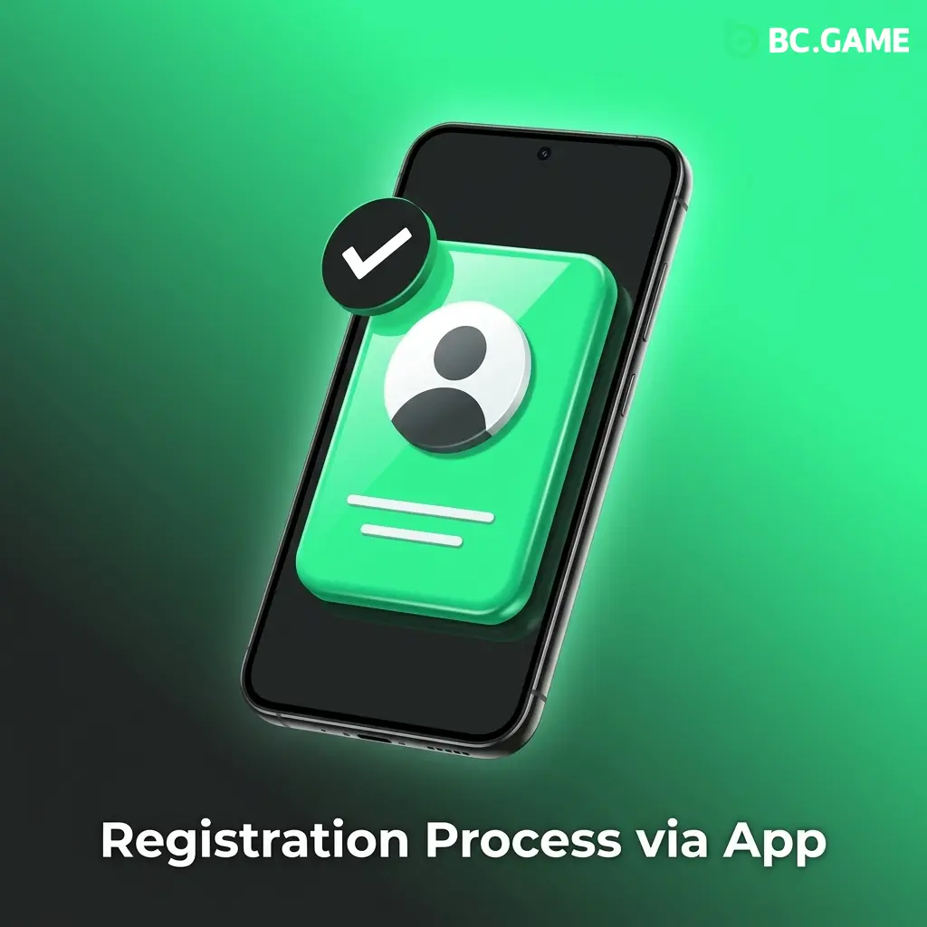 BC Game mobile app registration process showing sign-up form with email and social login options on home screen