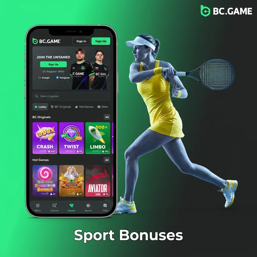 BC Game sport bonuses including welcome offer, accumulator boost, free bets, esports, and cashback promotions