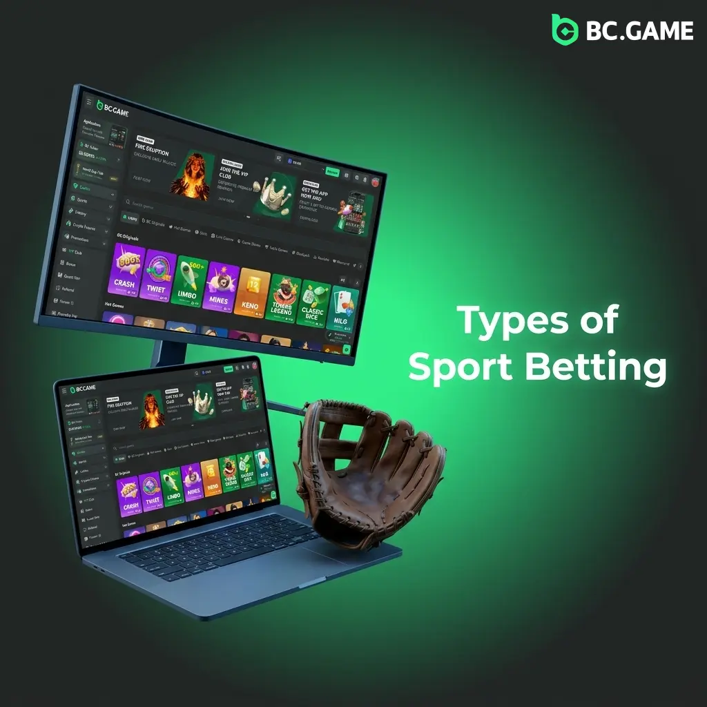BC Game sportsbook interface showing various sport betting options including football, basketball, tennis, cricket, and horse racing