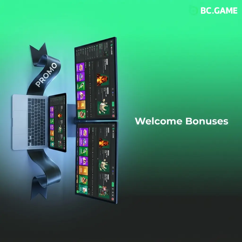 BC Game welcome bonus package showing 4-deposit tiers with 360% total bonus, 40x wagering requirements for UK players