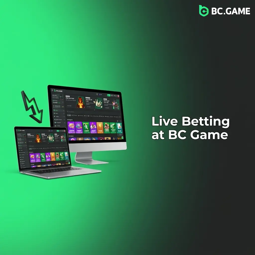 BC Game live betting interface showing in-play markets with real-time odds for football, basketball, tennis, and esports